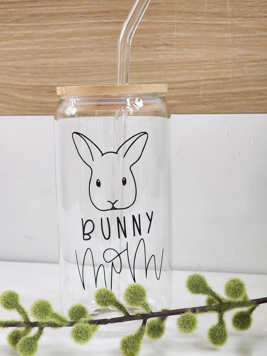 Glass Mug - Bunny mom  - 16oz